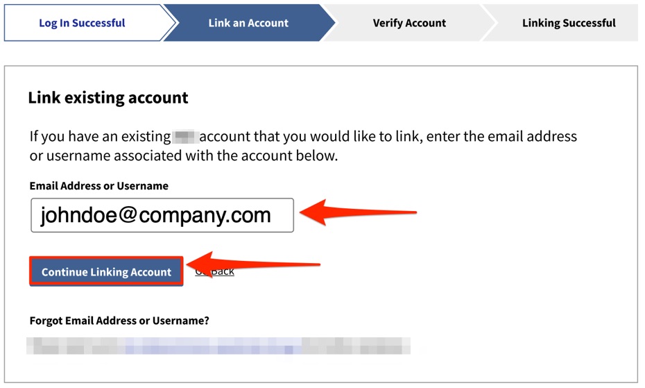 screenshot of linking email and account