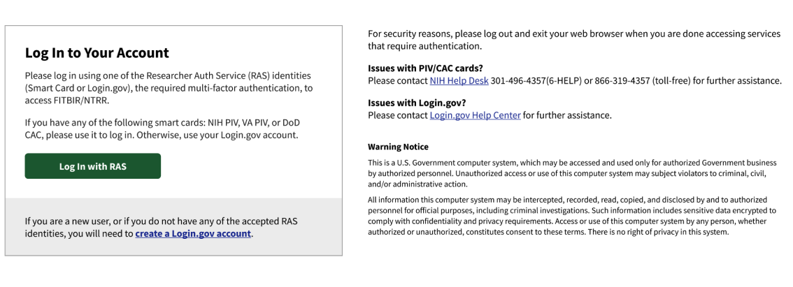 Screenshot of logging in with RAS
