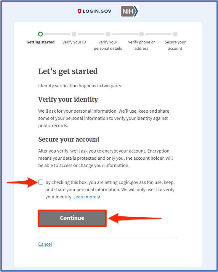 Confirmation to start IAL2 verification.