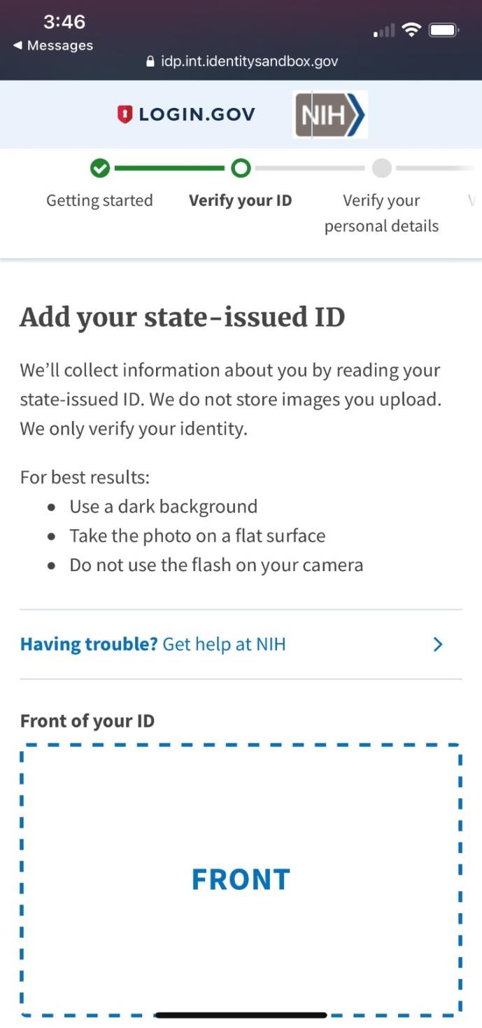 Verify your identity step for IAL2 verification. (Rectangle)