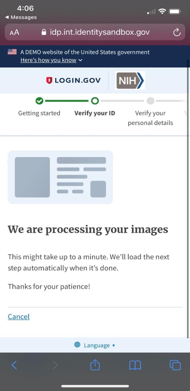 Verify your identity step for IAL2 verification. (Rectangle)