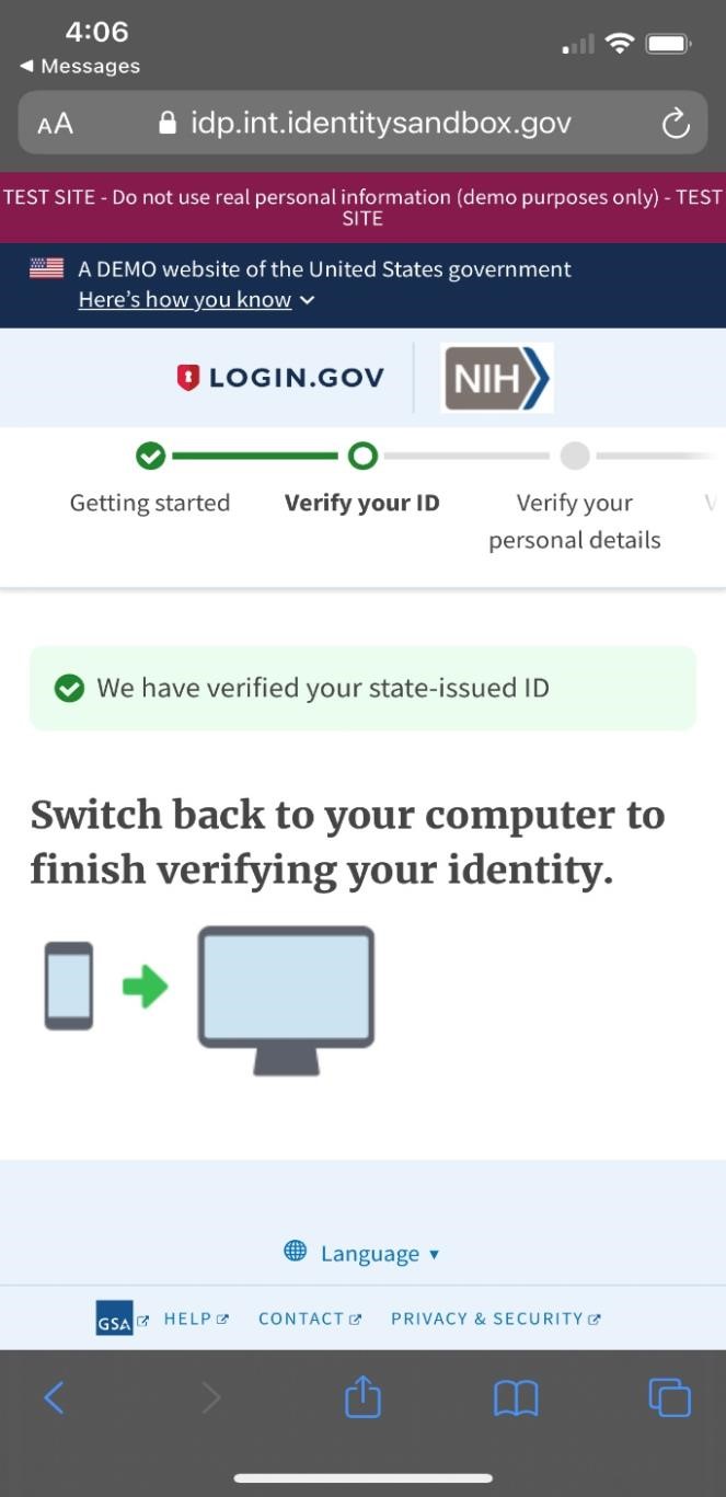 Verify your identity step for IAL2 verification. (Rectangle)