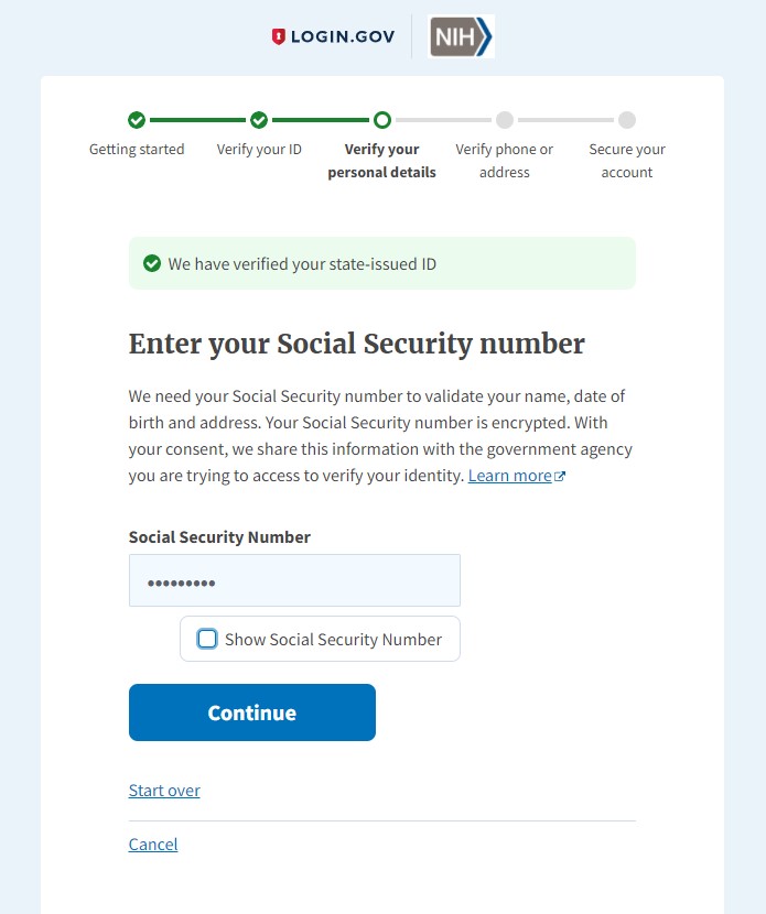 Verify your identity step for IAL2 verification. (Rectangle)