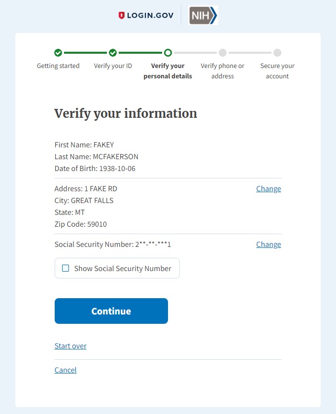Verify your identity step for IAL2 verification. (Rectangle)