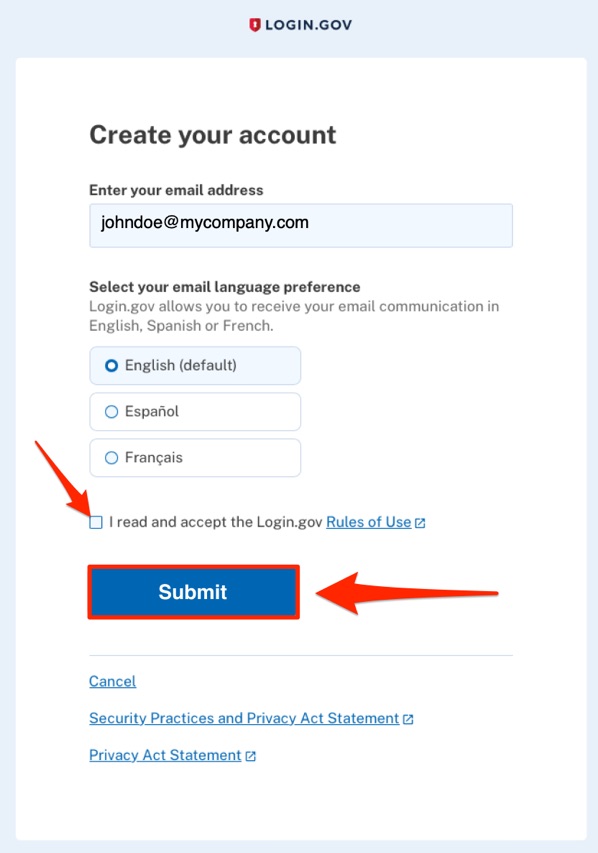 screenshot of create your login.gov account