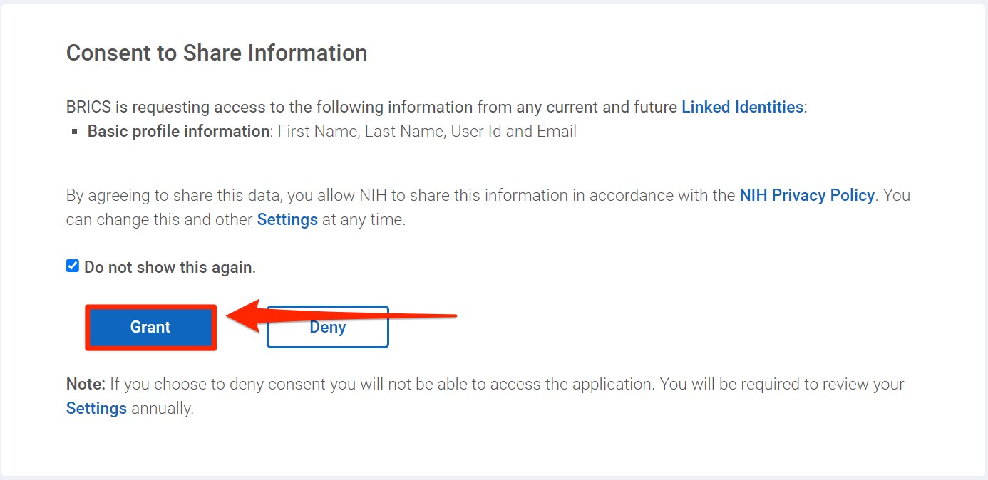 A screenshot of a consent of share information form
